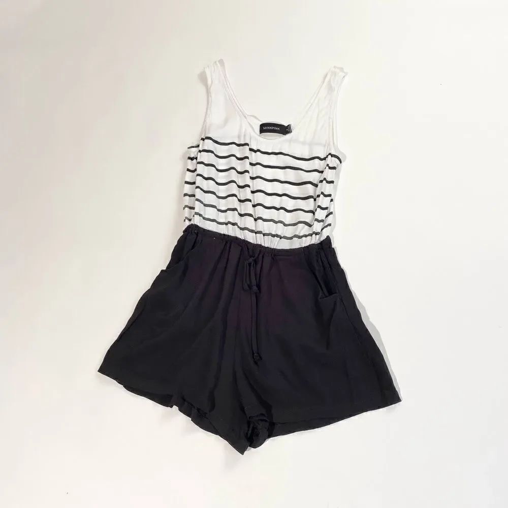 MINKPINK black stripe tank romper M